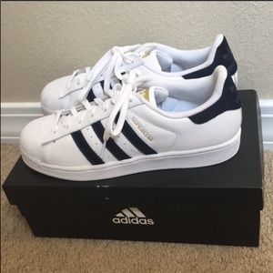 Adidas navy and white superstars